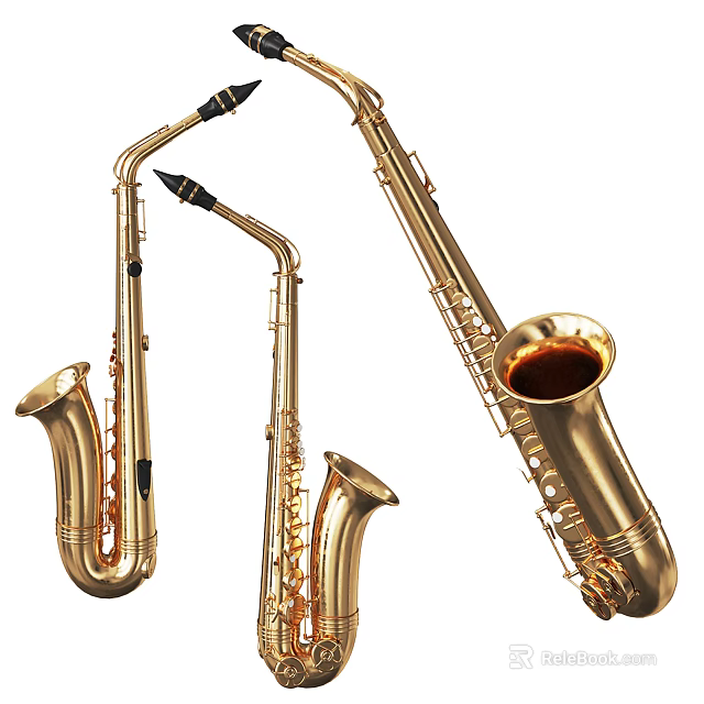 Shiny Golden Saxophones Different Types Of Musical Instruments For Musicians 3d model 