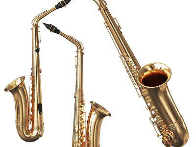 Shiny Golden Saxophones Different Types Of Musical Instruments For Musicians 3d model