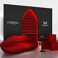 L'Oreal Paris Cosmetic Display With Red Lip Shaped Shelf Sofa And Tmall Promotion Cubes