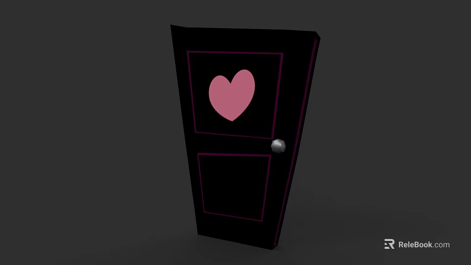Black Interior Door With Pink Heart Design And Silver Doorknob 3d model 