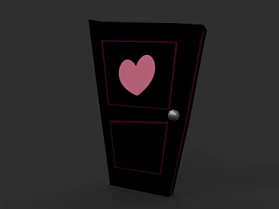 Black Interior Door With Pink Heart Design And Silver Doorknob 3d model
