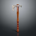 Handcrafted Axe Featuring Metal Head And Wooden Handle With Red Stripes Design