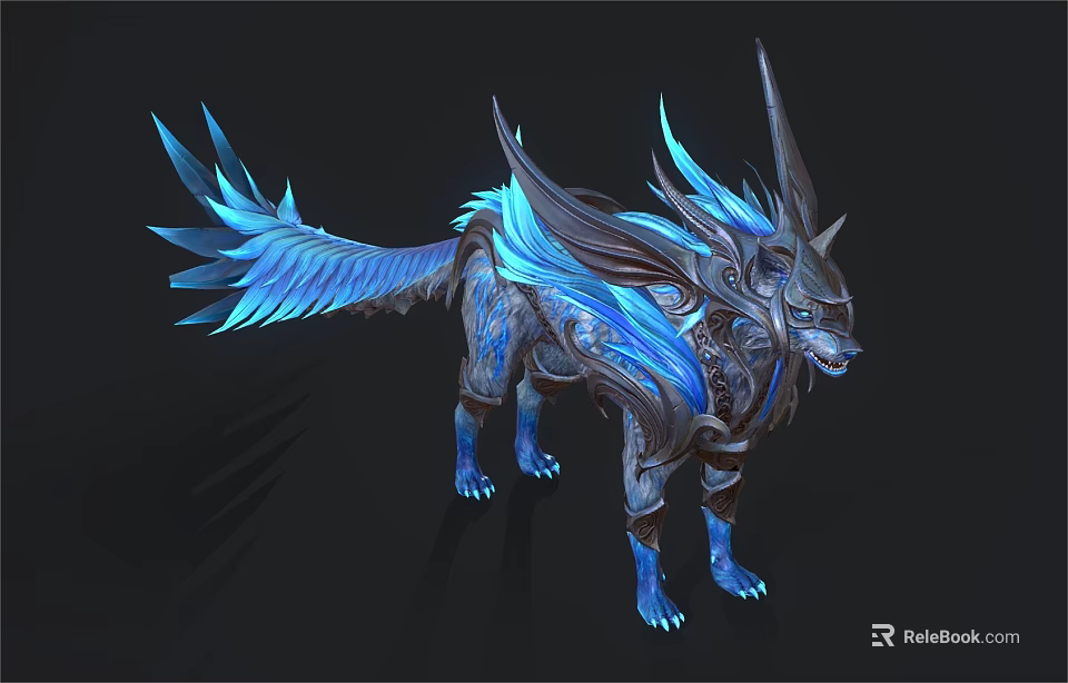 Mythical Reptile With Blue Glowing Wings Horn And Intricate Patterns 3d model 