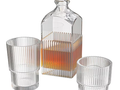 Transparent Ribbed Drinking Glasses Set With Glass Decanter For Home Bar Use 3d model