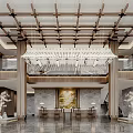 Modern Sales Office Lobby With Spacious Interior Crystal Chandelier And Marble Walls