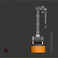 Industrial Robotic Arm With Orange Base And Red Bottles On Reflective Surface 3d model