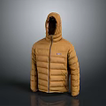 Warm Brown Hooded Down Jacket With Zipper And Casual Style For Daily Wear