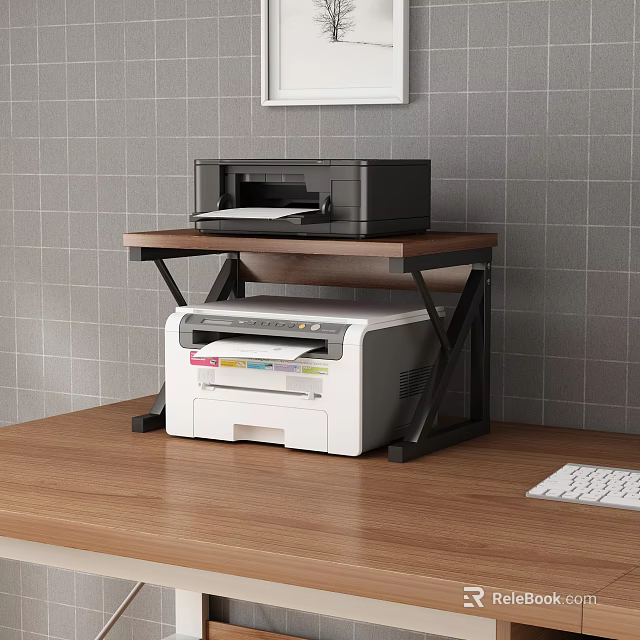 Space Saving Desk Storage Shelf with Wooden Top and Black Metal Frame for Printers 3d model 