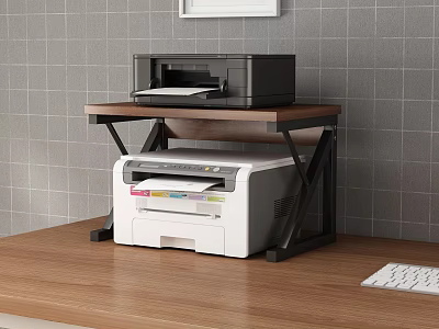 Space Saving Desk Storage Shelf with Wooden Top and Black Metal Frame for Printers 3d model
