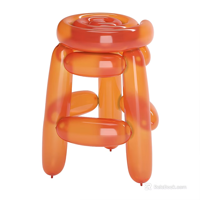 Stylish Orange Balloon Like Stool With Glossy Curved Design For Modern Interior 3d model 