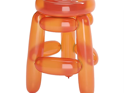 Stylish Orange Balloon Like Stool With Glossy Curved Design For Modern Interior 3d model