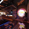 Starry Sky Themed Casual Bar With Astronaut Design And Outdoor Seating Area