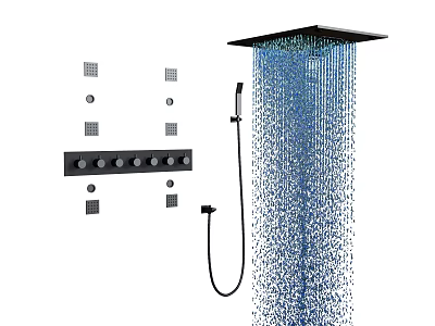 Modern Bathroom Shower System With Square Rainfall Head Handheld Spray And Control Knobs 3d model