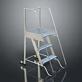 Sturdy Mobile Metal Ladder With Three Steps And Rolling Wheels 3d model