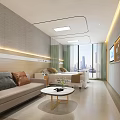 Modern Hospital Room Interior With Sofa Pillows Coffee Table Bed And City View Window TV