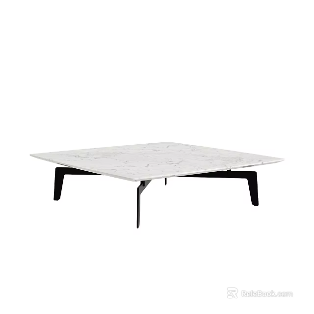Modern Coffee Table With White Marble Top And Black Metal Legs Design 3d model 
