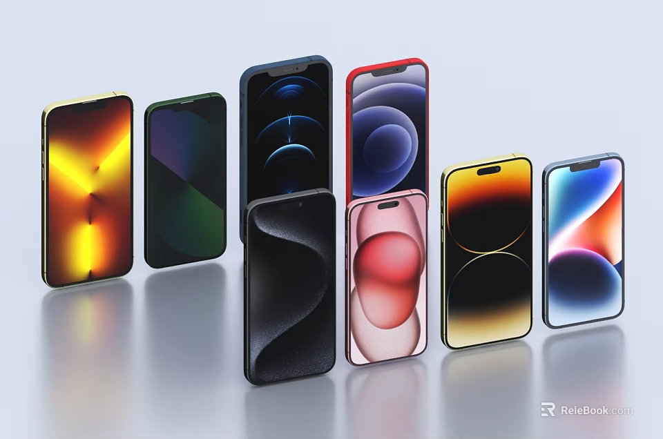 Latest Smartphones With Various Colors And Modern Screen Display Designs 3d model 