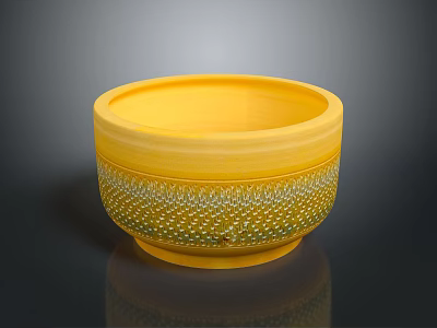 Yellow Ceramic Bowl With Decorative Pattern And Small Dots Design 3d model