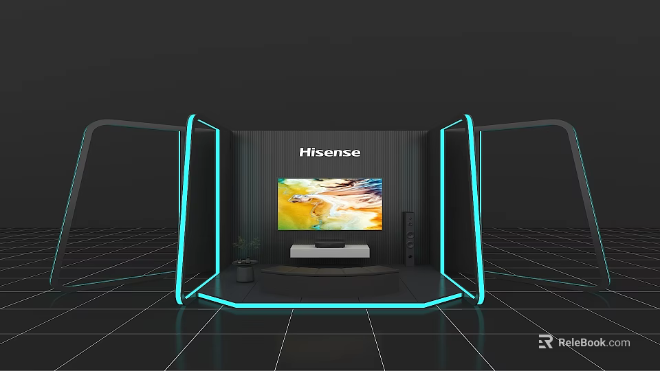 Hisense Smart TV Showcase With Modern Blue Lighting And Speaker Setup 3d model 