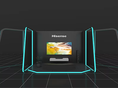 Hisense Smart TV Showcase With Modern Blue Lighting And Speaker Setup 3d model