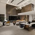Elegant Basement Interior Design With Modern Sofa Coffee Table And Decorative Plants