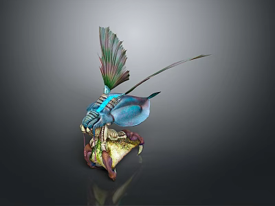 Mythical Creature With Vibrant Blue Green Purple Fins And Intricate Mechanical Armor Design 3d model