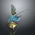 Mythical Creature With Vibrant Blue Green Purple Fins And Intricate Mechanical Armor Design
