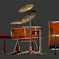 Professional Wooden Drum Set With Red Stands Gold Cymbals And Red Stool