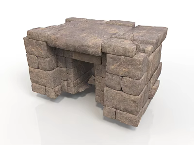 Modern Natural Stone Table Interior Design With Stacked Irregular Stones And Smooth Surface 3d model