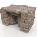 Modern Natural Stone Table Interior Design With Stacked Irregular Stones And Smooth Surface 3d model