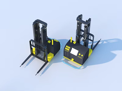 Modern 3D Rendered Forklifts With Black Yellow Design And Control Panels 3d model
