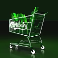Carlsberg Illuminated Shopping Cart With Items On Green Background