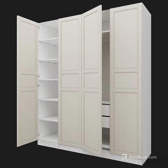 Modern White Dresser With Open Doors And Interior Storage Shelves 3d model 