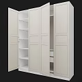 Modern White Dresser With Open Doors And Interior Storage Shelves