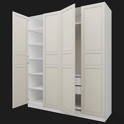 Modern White Dresser With Open Doors And Interior Storage Shelves 3d model