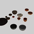 Assorted Ceramic Bowls With Brown Black And Textured Designs In Various Shapes