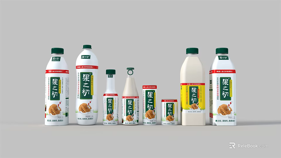 Six Walnuts Nutritious Beverage in Various Bottle and Can Sizes 3d model 