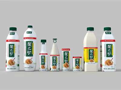 Six Walnuts Nutritious Beverage in Various Bottle and Can Sizes 3d model