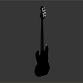 Three Electric Bass Guitars with Different Colors White Red Brown Black Displayed on Reflective Surface