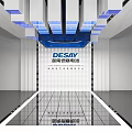 DESAY Battery Exhibition Hall With Checkerboard Floor And Blue White Ceiling Structures 3d model