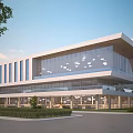 Modern School Building With Glass Curtain Walls And Landscaped Front Area