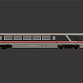 Modern Commuter Train Featuring White Black Red Stripe Exterior And Blue Seats Through Windows
