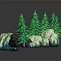 Natural Landscape Model With Green Pine Trees Rocks And Orange Ground 3d model
