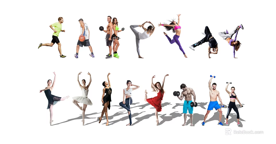 Group of People Exercising in Various Activities Including Dancing Yoga and Weightlifting 3d model 