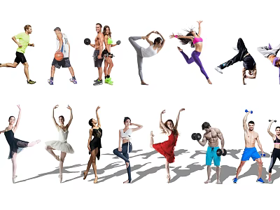 Group of People Exercising in Various Activities Including Dancing Yoga and Weightlifting 3d model