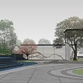 Modern Square Club Front Square Natural Lake Falling Water 3d model
