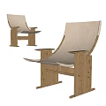 Modern Minimalist Leisure Chair With Wooden Frame Fabric Seat And Curved Back