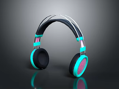 Stylish Black And Turquoise Headphones With Adjustable Headband And Soft Ear Pads 3d model