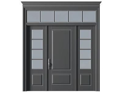 Stylish Dark Gray Hinged Door With Glass Panels And Sleek Frame Design 3d model