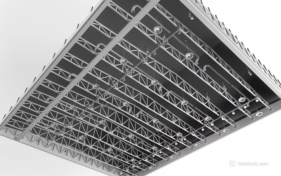 Modern Ceiling Structure With Metal Grid Framework And Industrial Design Elements 3d model 